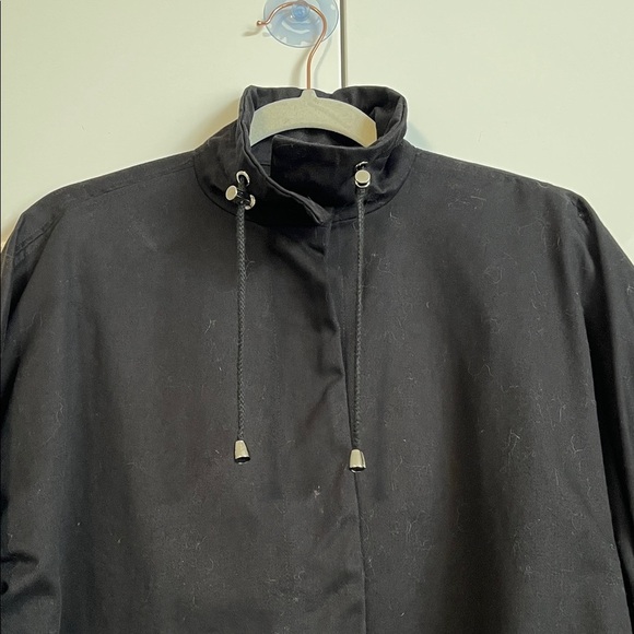 MarlaWynne Black Oversized Cotton Jacket High Collar Pockets Drawstring, Size XS - Picture 3 of 12